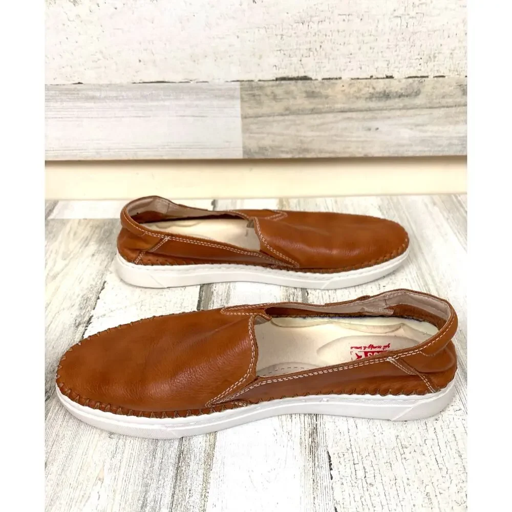 Pikolinos Mens 44 Albir Brandy Tan Leather Loafers Casual Dress Shoes Luxe